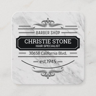 Classic Marble Retro Label Barber Square Business Card