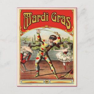 Classic Mardi Gras Harlaquin Postcard