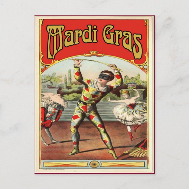 Classic Mardi Gras Harlaquin Postcard (Front)