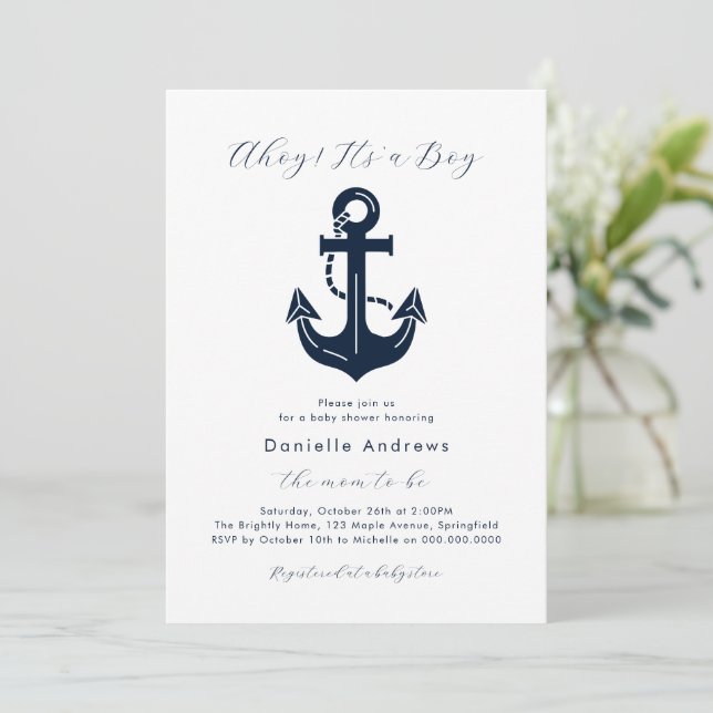 Classic Maritime Baby Shower Ahoy It’s a Boy  Invitation (Standing Front)