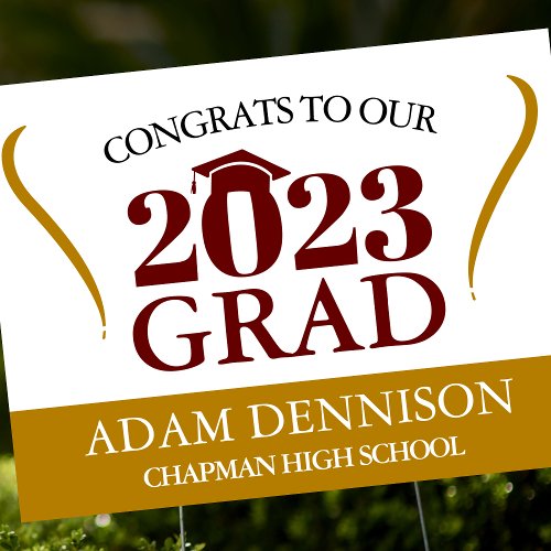 Classic Maroon and Gold 2023 Grad Congrats Sign
