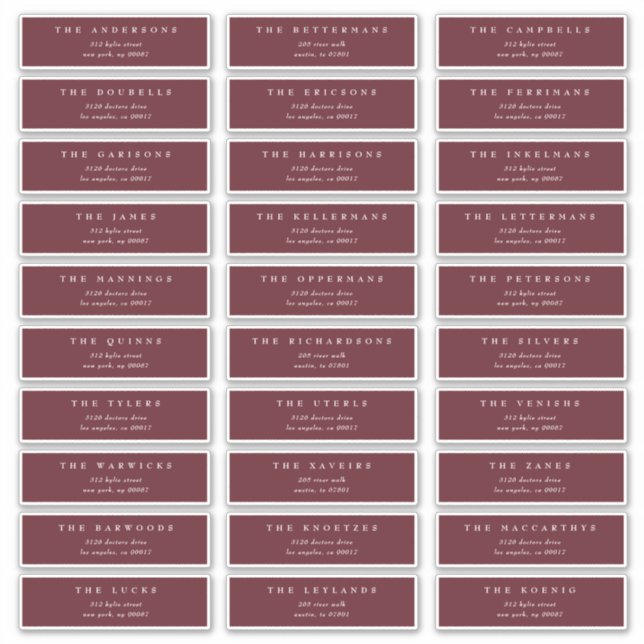 Classic Maroon Burgundy individual wedding address Sticker (Front)