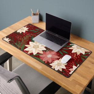 classic maroon festive botanical christmas holiday desk mat