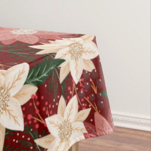 classic maroon festive botanical christmas holiday tablecloth