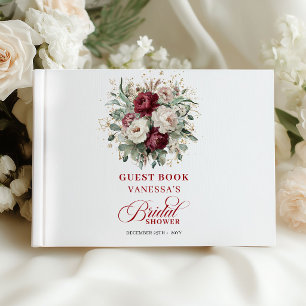 Classic Maroon Floral Gold Bridal Shower Guest Book