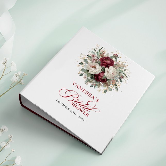 Classic Maroon Floral Gold Bridal Shower Memory   3 Ring Binder (Classic Maroon Floral Gold Bridal Shower Memory Album)