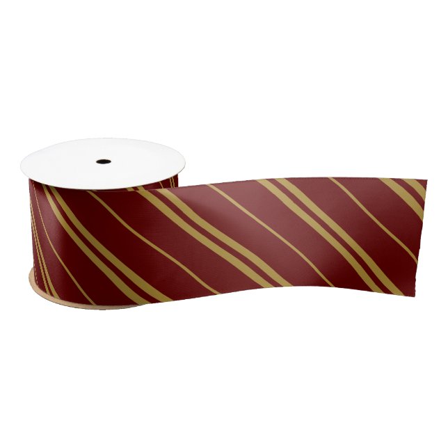 Classic Maroon Gold School Stripes Pattern Satin Ribbon (Spool)