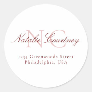 Classic Maroon Minimalist Two Monogram Round Sticker