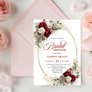 Classic Marsala Roses Gold Bridal Shower Invites