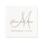 Classic Marsala White Gray Monogram Paper Napkins