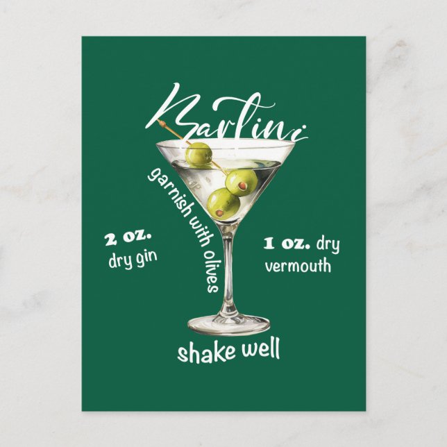 Classic Martini Recipe Cocktail Bar Art Postcard (Front)