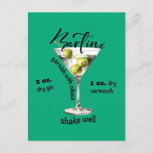 Classic Martini Recipe Cocktail Bar Art Postcard
