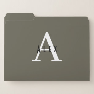 Classic Masculine Green Gray Monogram Name Initial File Folder