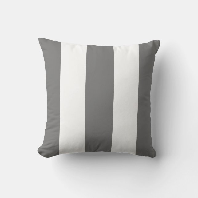 Classic med gray white vertical strips throw pillow (Front)