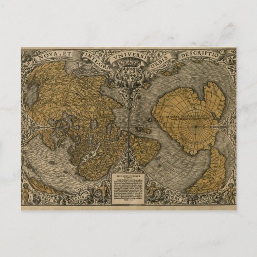 Classic Medieval Antique World Map by Oronce Fine Postcard