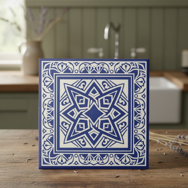 Classic Mediterranean Pattern Pat#18 Navy ID1195 Ceramic Tile (Creator Uploaded)