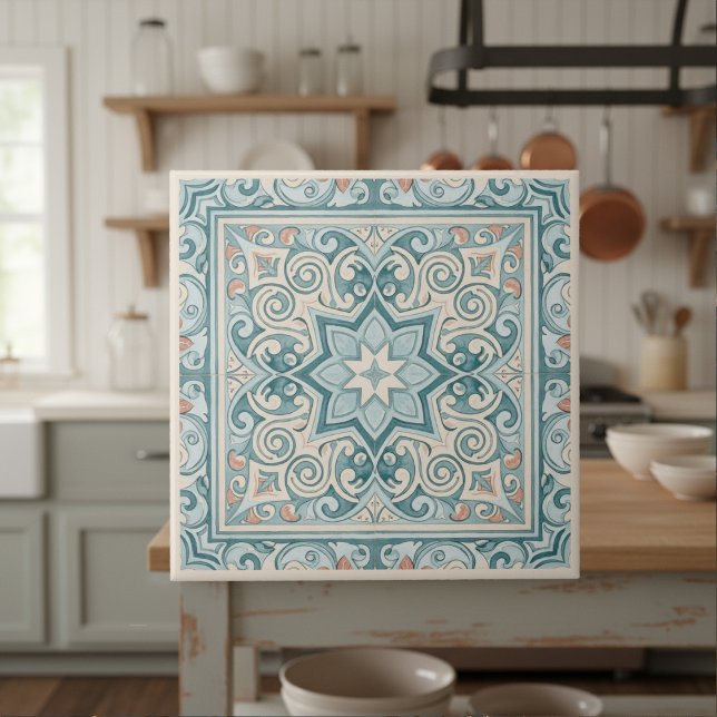 Classic Mediterranean Pattern Pat#29 Teal ID1195 Ceramic Tile (Creator Uploaded)