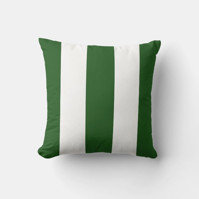 Classic medium green white 5 vertical strips throw pillow (Front)