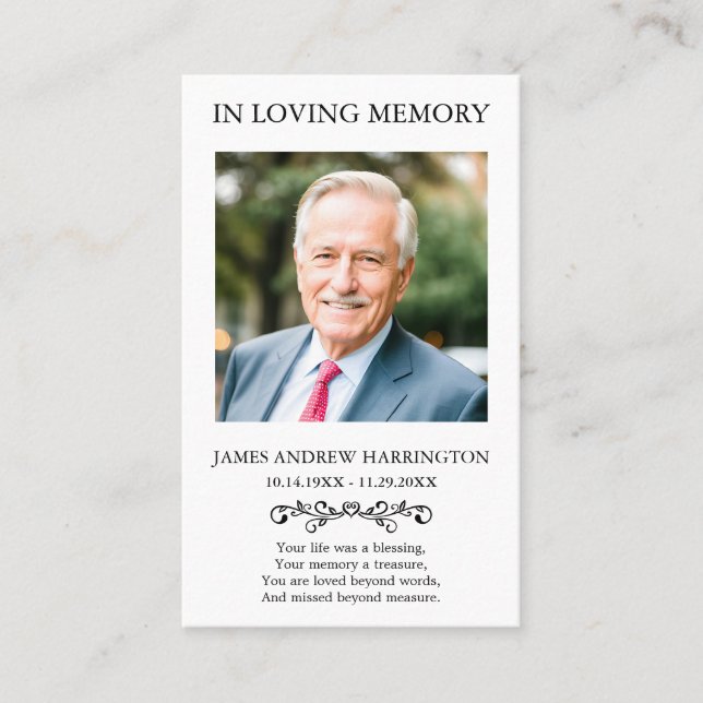 Classic Memorial Photo Funeral Card (Front)