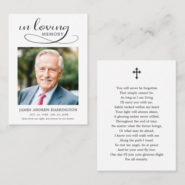 Classic Memorial Photo Funeral Card (Front/Back)
