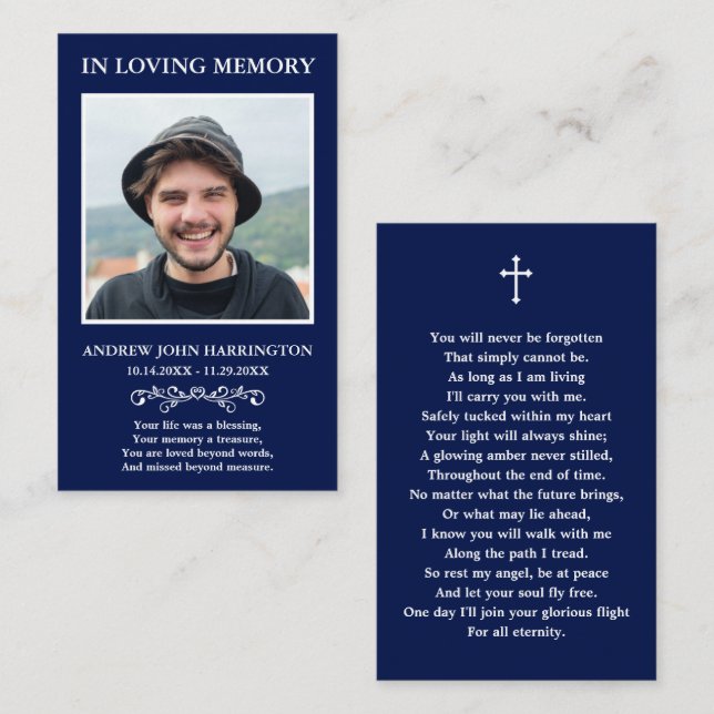 Classic Memorial Photo Funeral Card (Front/Back)