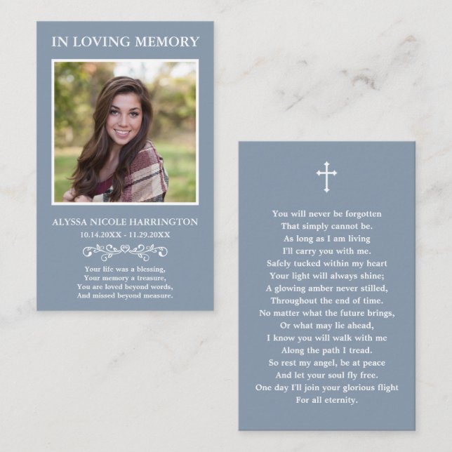 Classic Memorial Photo Funeral Card (Front/Back)