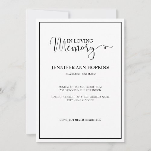 Classic Memorial Service Announcement Invitation
