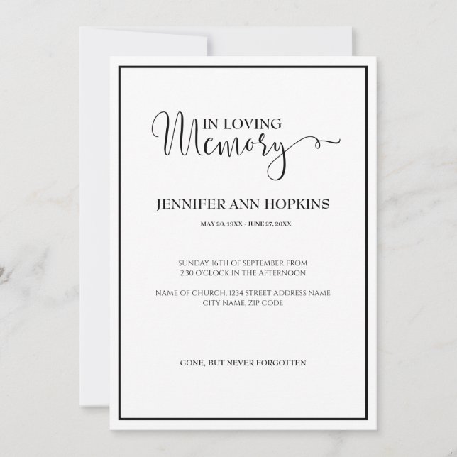 Classic Memorial Service Announcement Invitation (Front)