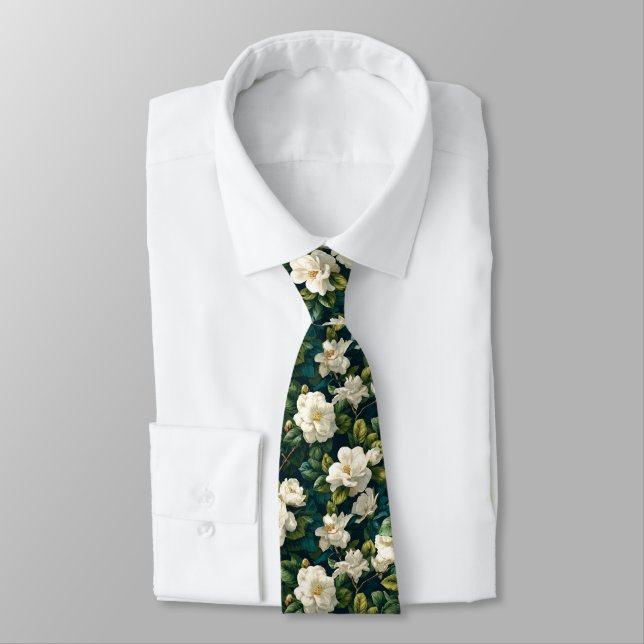 Classic Mens Fashion Gardenias Flower Neck Tie (Tied)