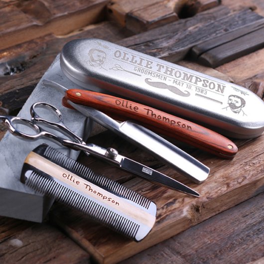 Classic Men's Grooming Kit: Scissors, Comb & Razor (Top)
