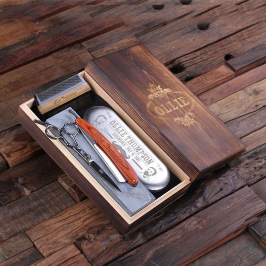 Classic Men's Grooming Kit: Scissors, Comb & Razor (Inside)