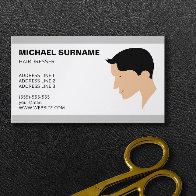 Classic Men's Haircut Illustration Barber Business Card (Promote your hair salon or barber business with the help of this design. Personalize with your text.)