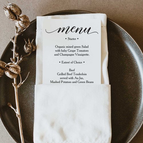 Classic Menu _ Wedding Menu or Bridal Shower Menu Invitation