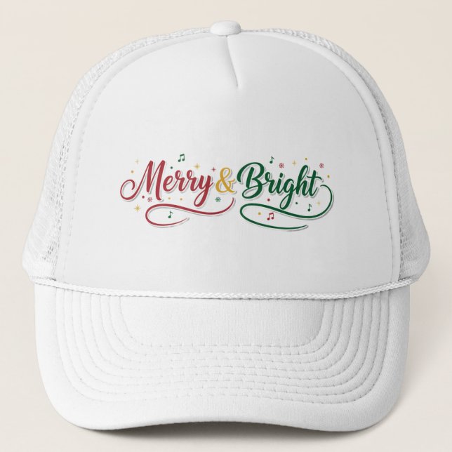 Classic Merry & Bright Christmas Script Trucker Hat (Front)