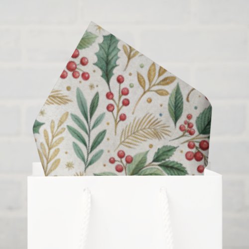 Classic Merry &amp; Bright Red Green and Gold Holly Tissue Paper
