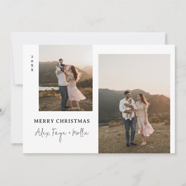 Classic Merry Christmas Antique White Dots Photo Holiday Card (Front)
