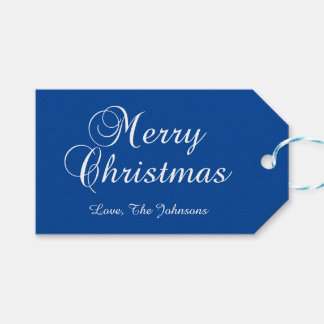 Classic Merry Christmas Calligraphy Blue Gift Tags