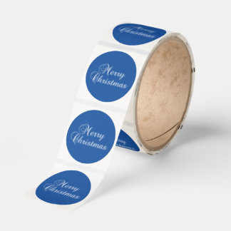 Classic Merry Christmas Calligraphy Blue Round Sticker