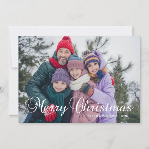 Classic Merry Christmas Calligraphy Family Photo Holiday Card
