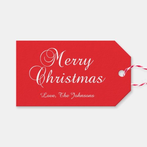Classic Merry Christmas Calligraphy Red Gift Tags