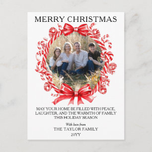 Classic Merry Christmas Candy Cane Wreath Family Holiday Postcard