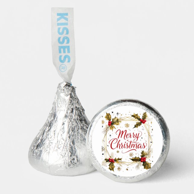 Classic Merry Christmas Card with Holly Design Hershey®'s Kisses® (Front)