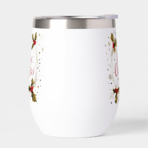 Classic Merry Christmas Card with Holly Design Thermal Wine Tumbler