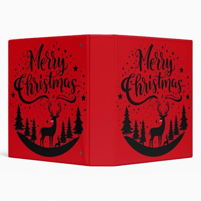 Classic Merry Christmas Deer and Tree Design Art 3 Ring Binder (Background)