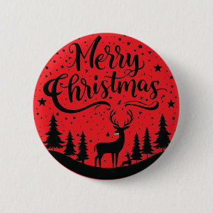 Classic Merry Christmas Deer and Tree Design Art Button