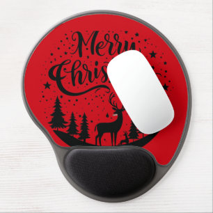 Classic Merry Christmas Deer and Tree Design Art Gel Mouse Pad
