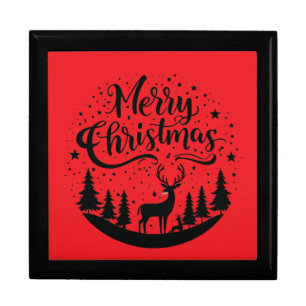 Classic Merry Christmas Deer and Tree Design Art Gift Box