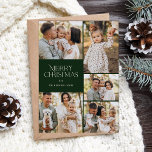 Classic Merry Christmas Five Photo Floral Back Holiday Card<br><div class="desc">These beautiful Christmas photo cards feature five photo templates, elegant modern typography reading, "Merry Christmas, " and a hand drawn floral pattern on the back in classic colors of deep green, burgundy red, and ivory over a sand / beige background. Easy to personalize for beautiful holiday cards that will wow...</div>