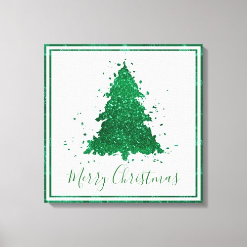 Classic Merry Christmas  Gorgeous Bold Green Tree Canvas Print
