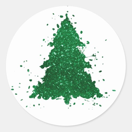 Classic Merry Christmas  Gorgeous Bold Green Tree Classic Round Sticker